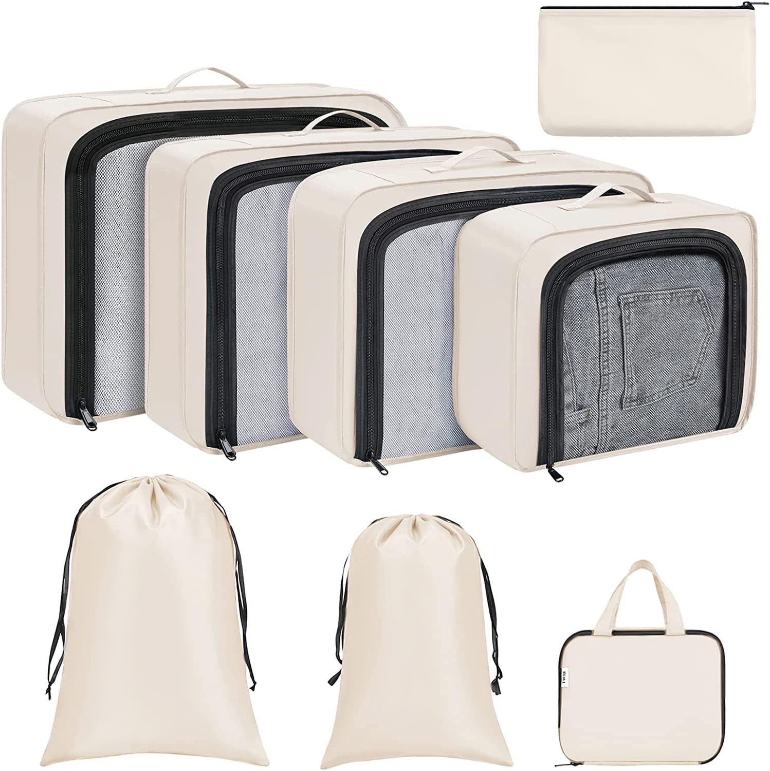DIMJ Packing Cubes 8 Set, Travel Cubes Foldable Suitcase Organizer