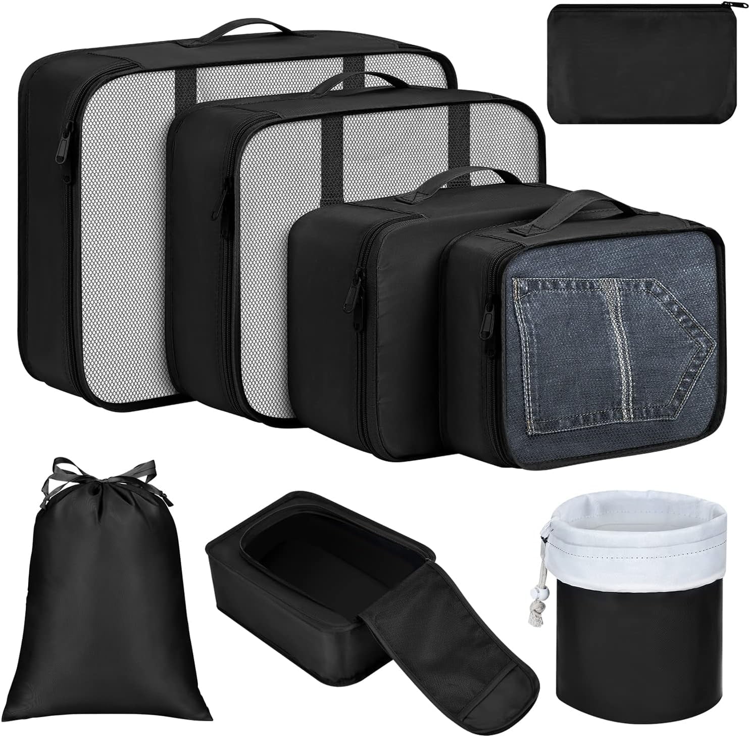 DIMJ Packing Cubes for Travel, 9 Pcs Travel Cubes Set Foldable Suitcase  Organizer Lightweight Luggage Storage Bag