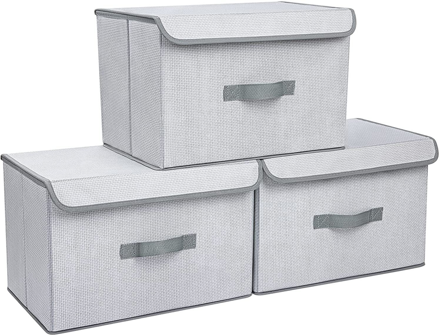Granny Says Extra Large Storage Bins with Lids, Decorative Storage Boxes, Stackable Storage Containers for Living Room, Gray/White, 3-Pack