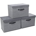 thumbnail image 1 of DIMJ Storage Bins with Lids, 3 Pcs Large Foldable Fabric Closet Organizer Storage Bins with Handle, Cube Storage Basket Box for Shelf, Bedroom, Office, Nursery, Toys, Clothes, Books, Stripe, 1 of 9