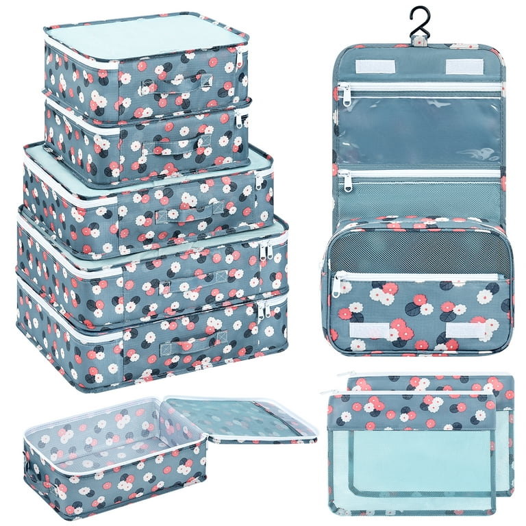 Basics 4 Piece Packing Travel Organizer Cubes Set - Medium, Sky Blue