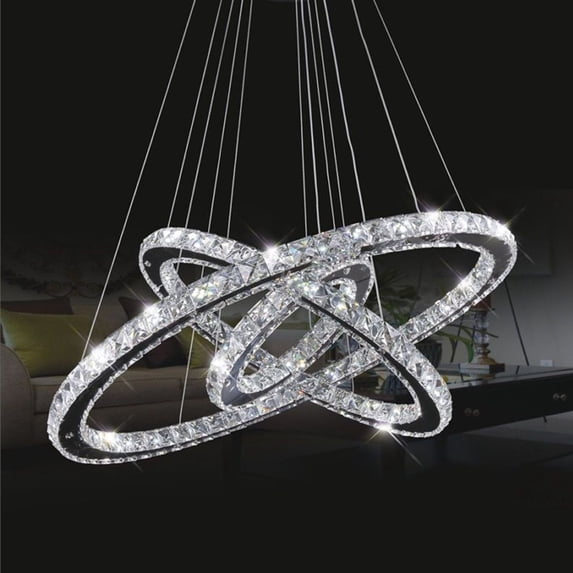 DIMMABLE Modern LED K9 Crystal Chandelier Pendant Lamp Flush Mount Ceiling Light Fixture - 28"