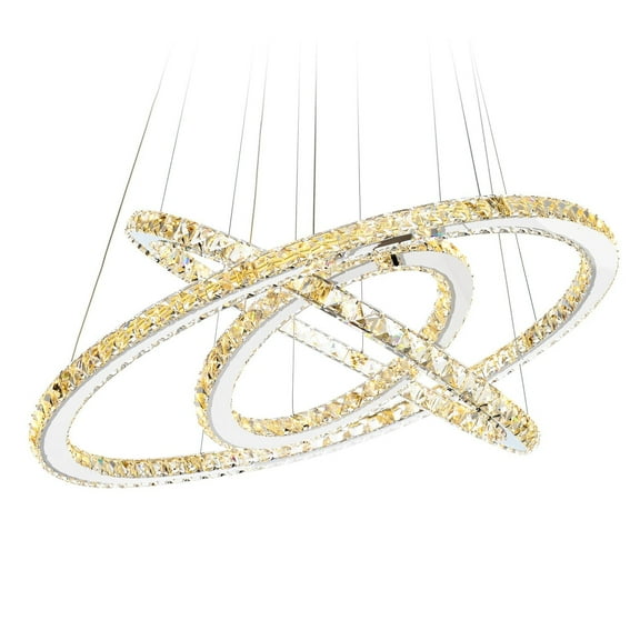 DIMMABLE Modern LED K9 Crystal Chandelier Pendant Lamp Flush Mount Ceiling Light Fixture - 28"