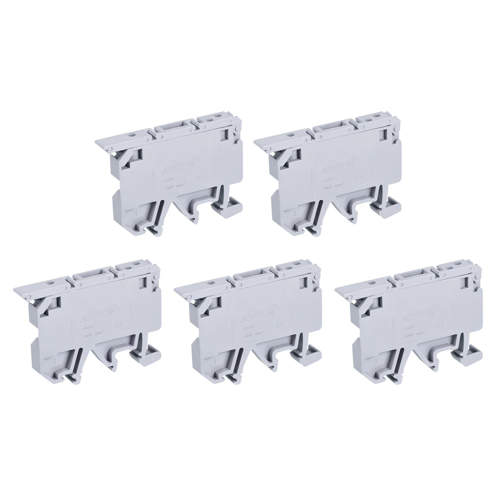 DIN Rail Mount Fuse Holder Terminal Blocks Grey ASK1/EN LD 220V Pack of