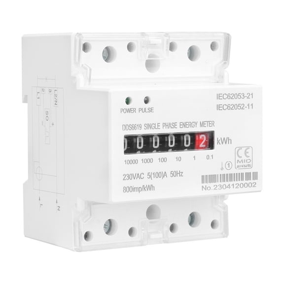 DIN Rail Mounted Single Phase Electronic Energy Meter,AC 220V 100A kWh Power Consumption Monitor for Residential & Commercial Use