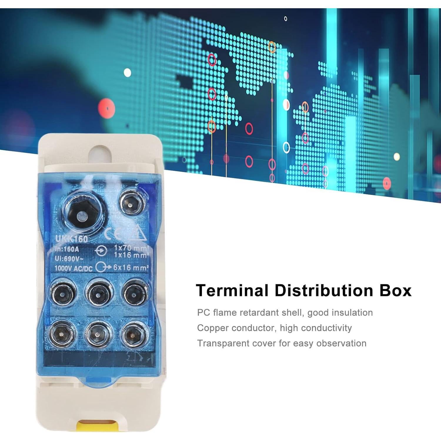 DIN Rail Power Junction Box Electrical Terminal Block Connector Distribution Enclosure AC DC1000V Electrical Project Case (125A)