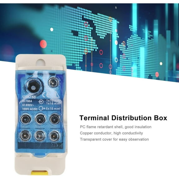 DIN Rail Power Junction Box Electrical Terminal Block Connector Distribution Enclosure AC DC1000V Electrical Project Case (125A)