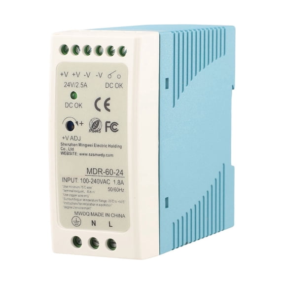 DIN Rail Power Supply 24V 60W MDR6024 with Pure Copper Transformer and rtification Suitable for Industrial Control and Instrumentation