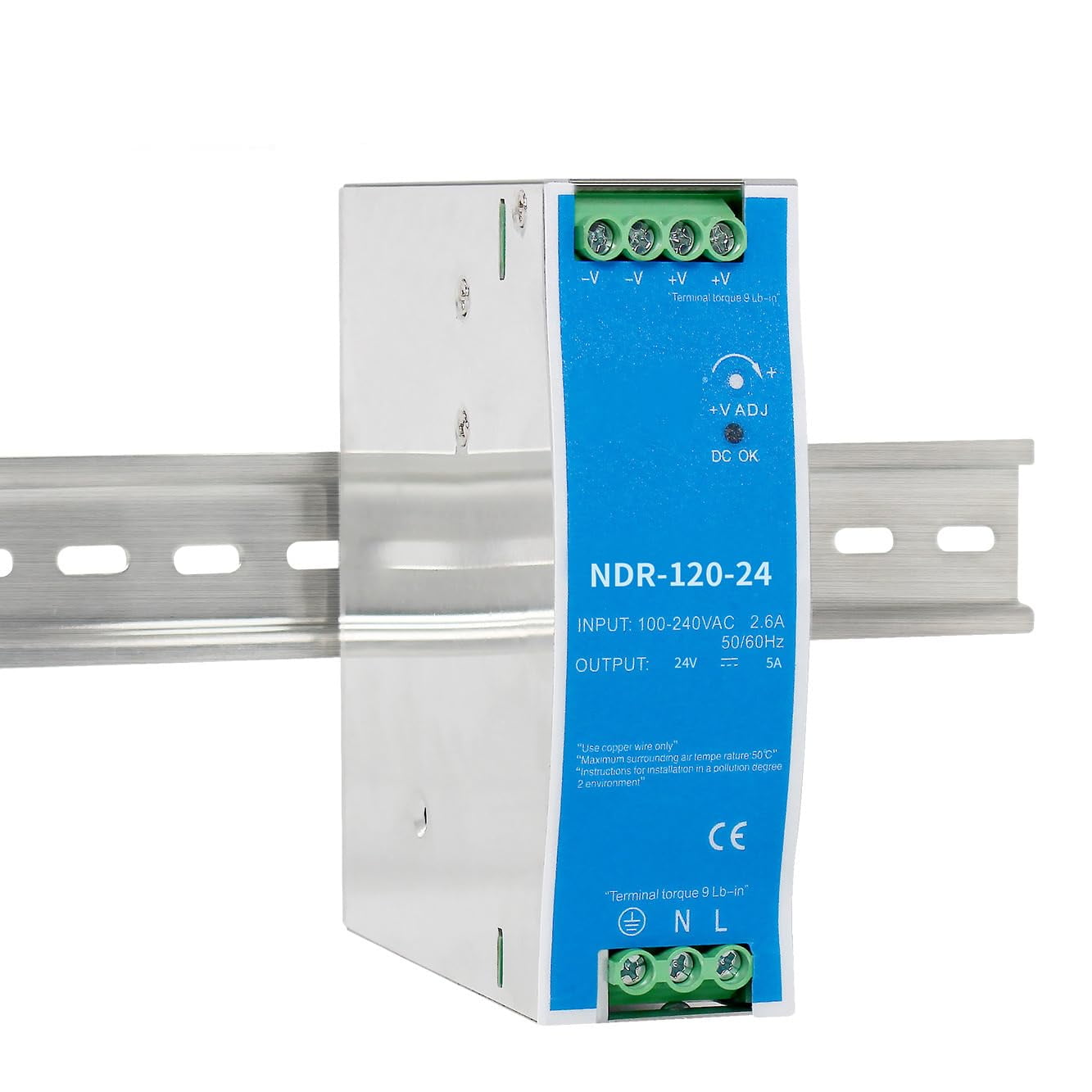 NDR120-12 DIN Rail Power Supply 120W 12V 10A - Dual Output For Industrial & Control Box Use