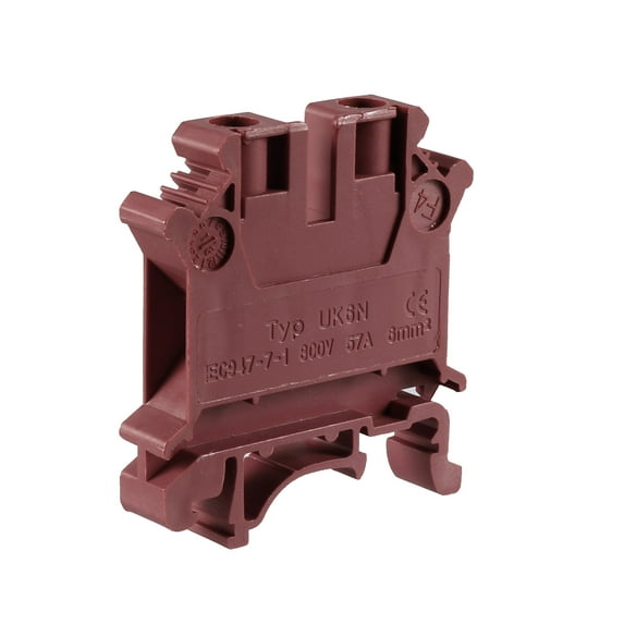 DIN Rail Terminal Block UK6N 800V 57A Screw Clamp Connector 6mm2 Red 5Pcs