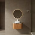 thumbnail image 1 of DINA 24" Bathroom Vanity with Sink, Wall-Mounted Floating Curved Edges Striped Bathroom Storage Cabinet with a Drawer, White Round Ceramic Basin without Faucet, Pre-assembled, Natural Woodgrain Color, 1 of 9