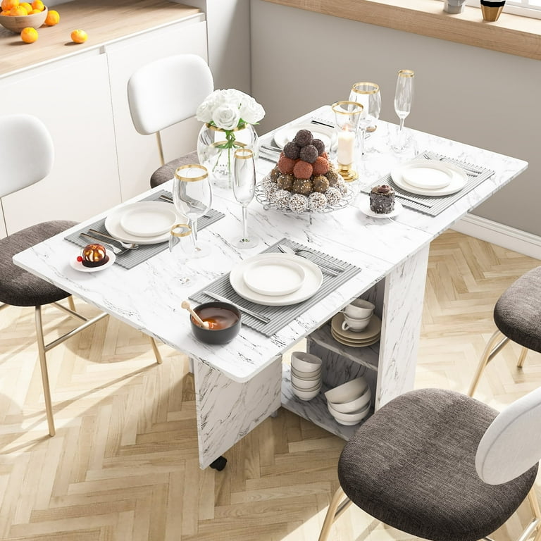 WOODYHOME Assembly 55.1 Rectangular Foldable Drop Leaf Dining Table Brown White