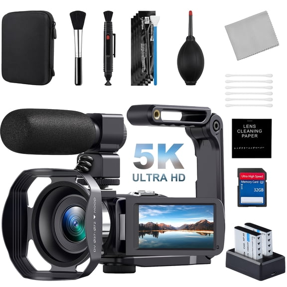 DINGETU 5K Ultra 64MP WiFi Camcorder with Night Vision, 18X Zoom, Touch Screen, Includes 32GB SD Card, Mic & Remote for YouTube Vlogging, Webcam, Outdoor Recording