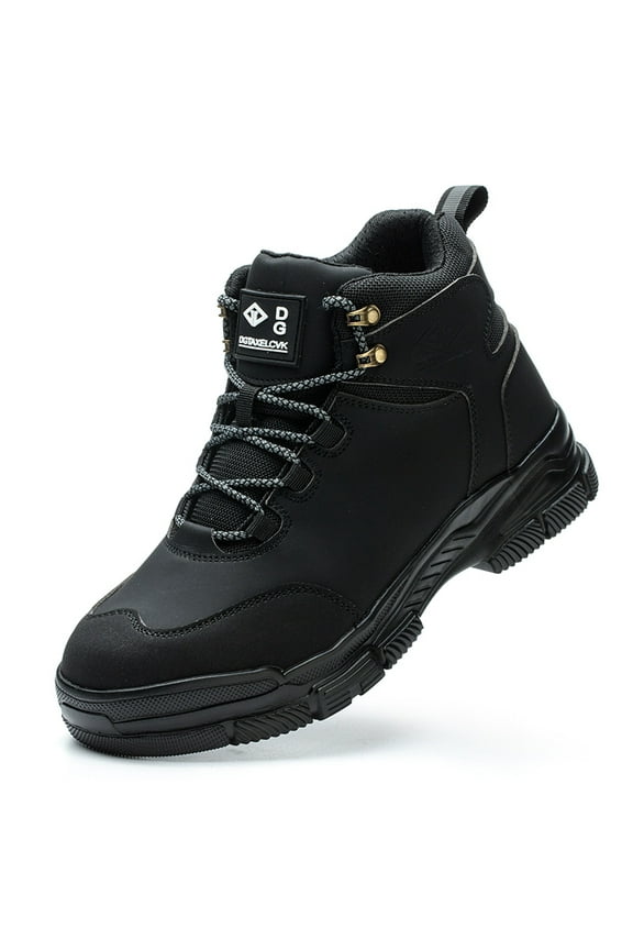 Four season high top work shoes, steel toe shoes, safety shoes black,black,9.5