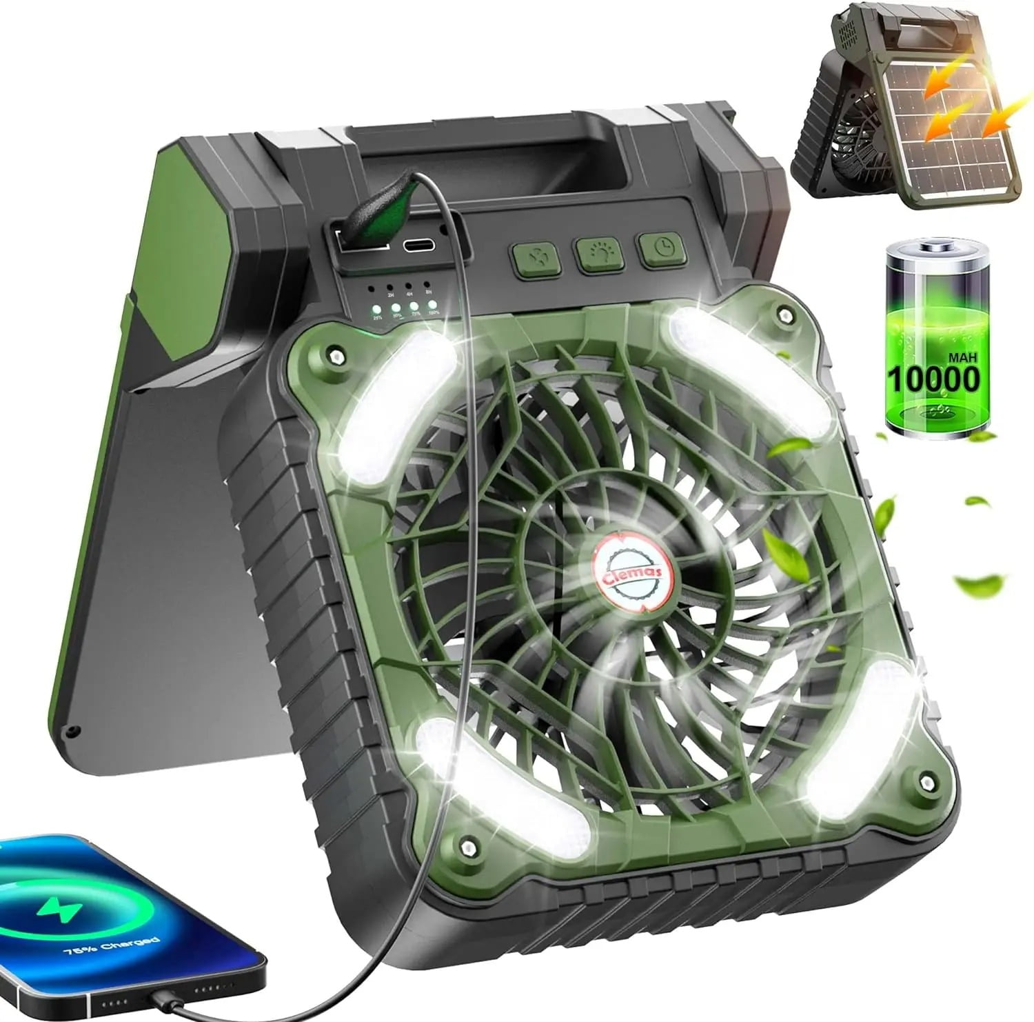 DINGHUO Portable Solar Fans 10000mAh LED Lantern Rechargeable Solar Powered Camping Fan 4 Speeds Powerful Wind 90° Folding Ventilador.