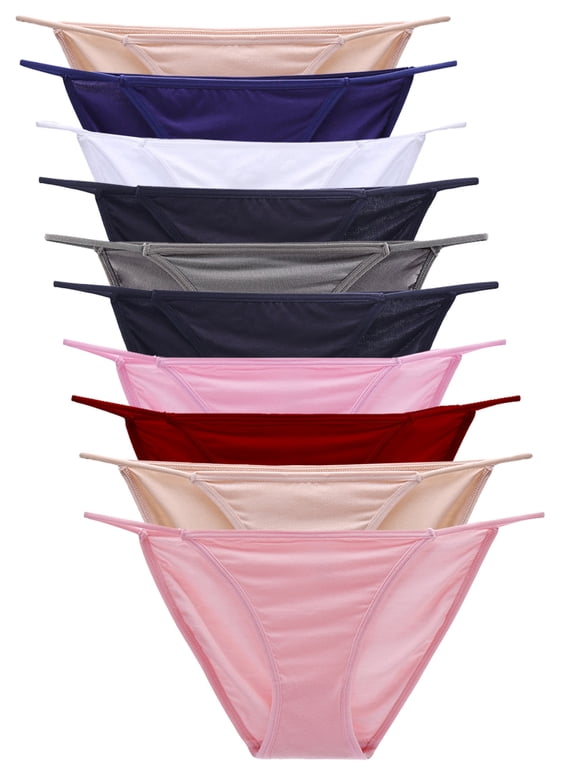 10 Pack Women's High Cut String Bikini Panties Low Waist Stretchy Cheeky Underwear,Size 7