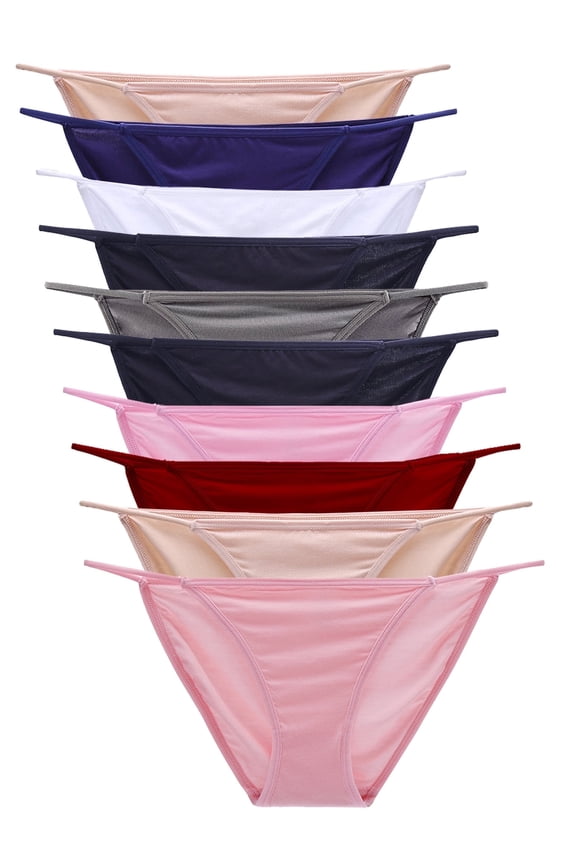 10 Pack Women's High Cut String Bikini Panties Low Waist Stretchy Cheeky Underwear,Size 7