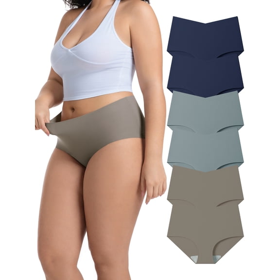 DINGLU 6 Pack Women Seamless Bikini Cheeky Underwear No Show Stretch Invisible Hipster Panties