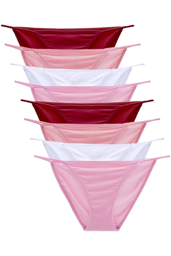 8 Pack Women Panties String Bikini Underwear High Cut Sexy Low Rise Hipster Cheeky Panty,Size 4