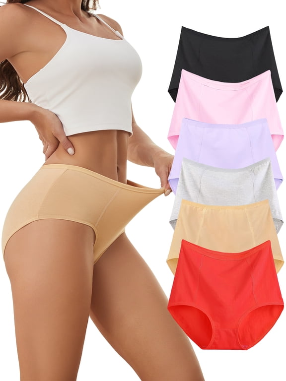 Cotton High Waisted Womens Underwear Full Coverage Soft Brief Panties 6 Pack, Size 8