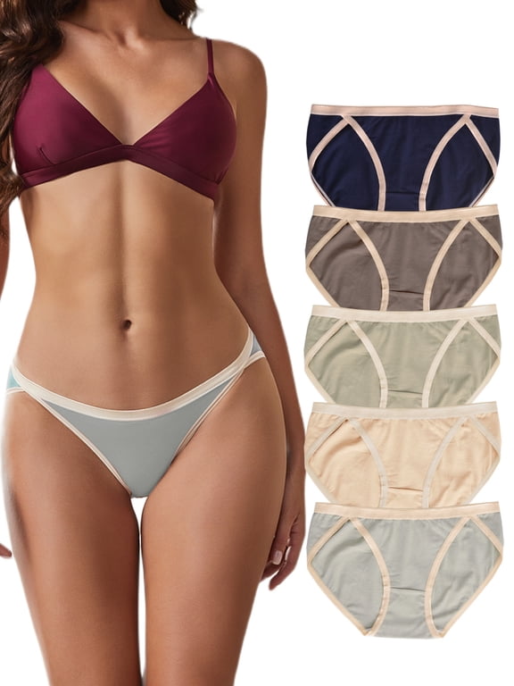 Cotton Underwear for Women String Bikini Panties Soft Hipster High Cut Cheeky 5 Pack, Size 6