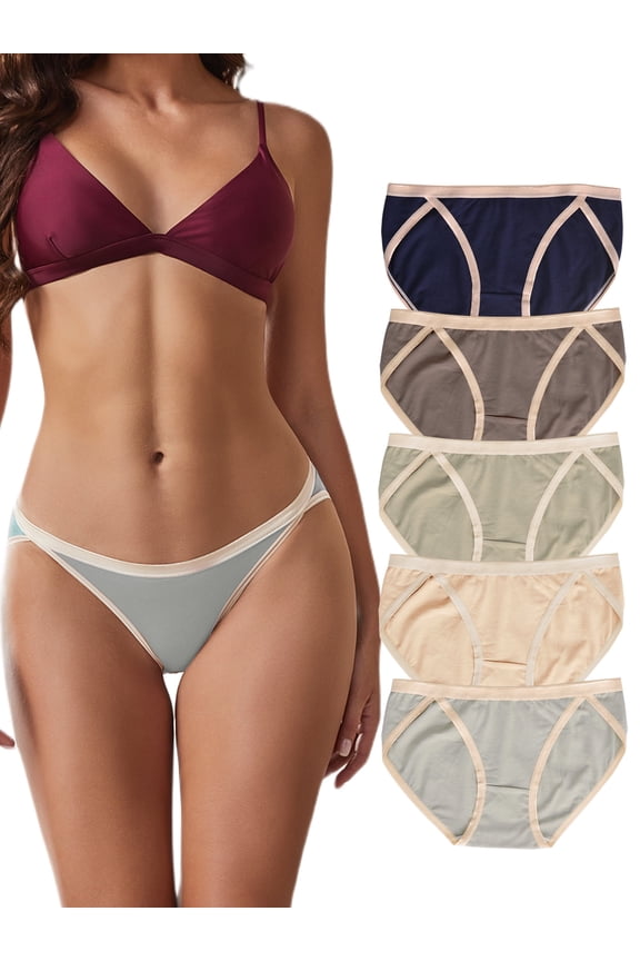 Cotton Underwear for Women String Bikini Panties Soft Hipster High Cut Cheeky 5 Pack, Size 5