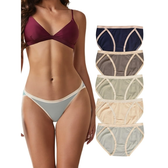 DINGLU Cotton Underwear for Women String Bikini Panties Soft Hipster High Cut Cheeky 5 Pack, Size 8