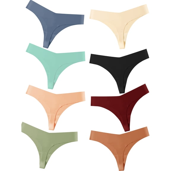 DINGLU Low Rise Seamless Thong No Show Stretch Underwear with Cotton Lining Seamless Bikini Panties For Women 8 Pack , Size 5