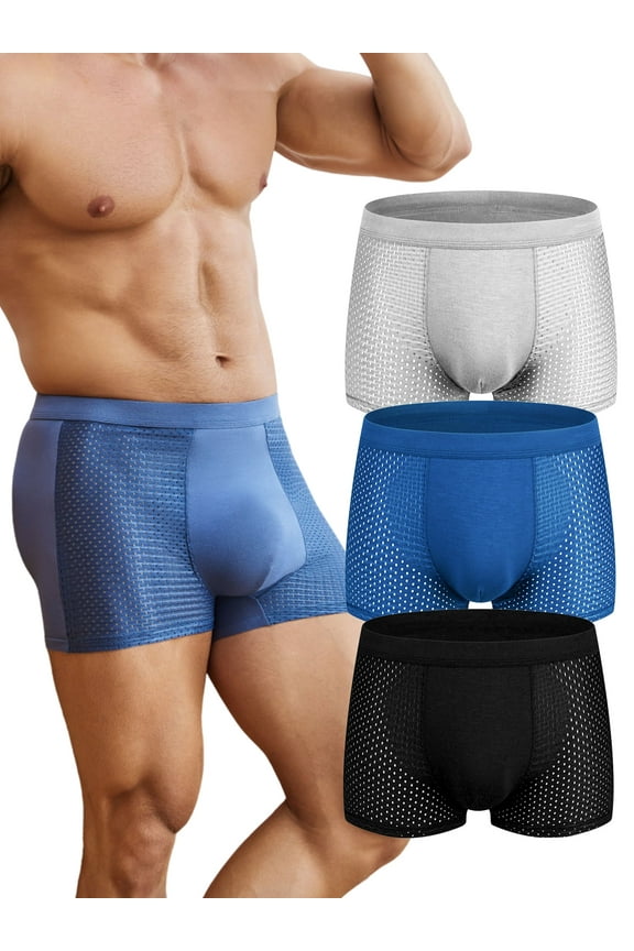 Mens Trunk Underwear Mesh Boxer Briefs Short Leg Comfortable Underpants 3 Pack, L
