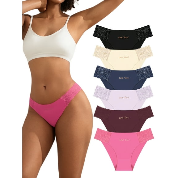 DINGLU Seamless Underwear for Women Cheeky Bikini Invisibles Panties High Cut Lace Underwear 6 Pack