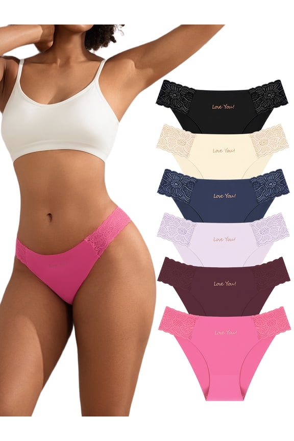 Seamless Underwear for Women Cheeky Bikini Invisibles Panties High Cut Lace Underwear 6 Pack