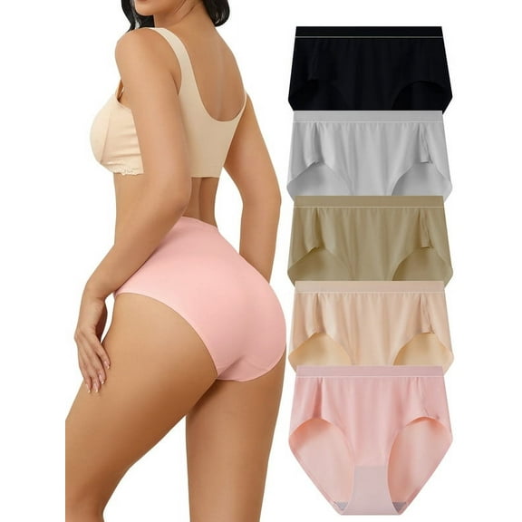 DINGLU Seamless Underwear for Women No Show Comfort High Waisted Panties 5 Pack, Size 6
