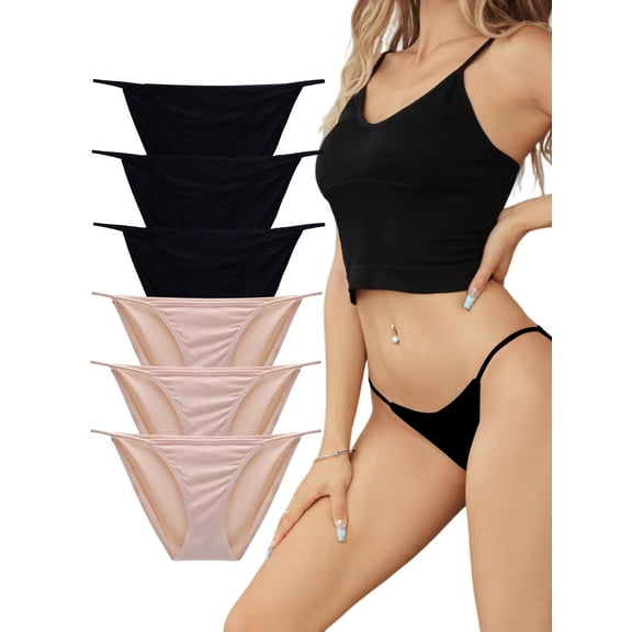 DINGLU String Bikini Underwear for Women Sexy Cheeky High Cut Hipster Panties,6 Pack,Size 6