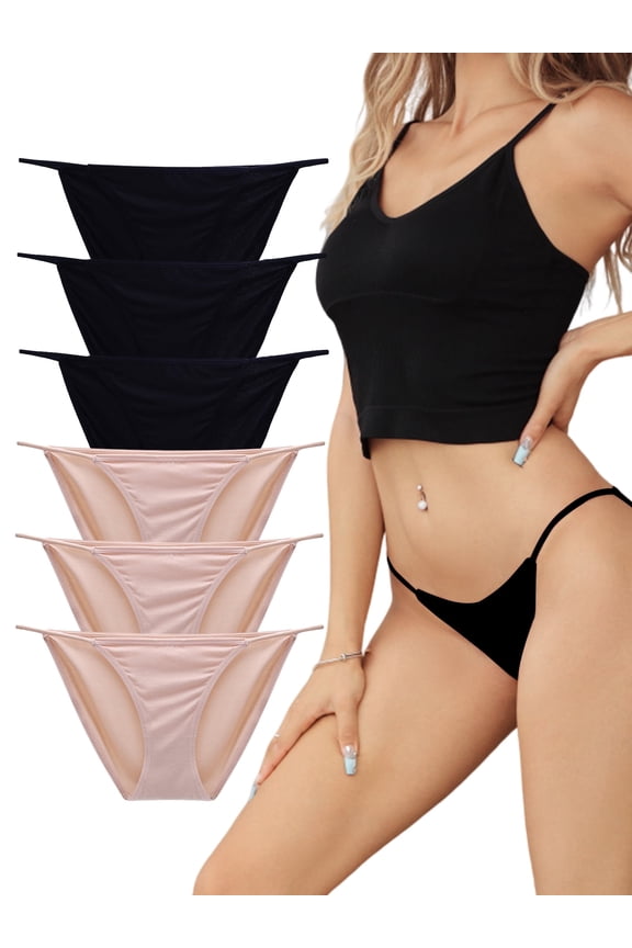 String Bikini Underwear for Women Sexy Cheeky High Cut Hipster Panties,6 Pack,Size 5