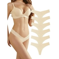 DINGLU Thongs for Womens Seamless No Show Thong Underwear No Line Breathable Panties 6 Pack, Size 5