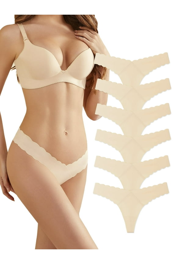 Thongs for Womens Seamless No Show Thong Underwear No Line Breathable Panties 6 Pack, Size 8