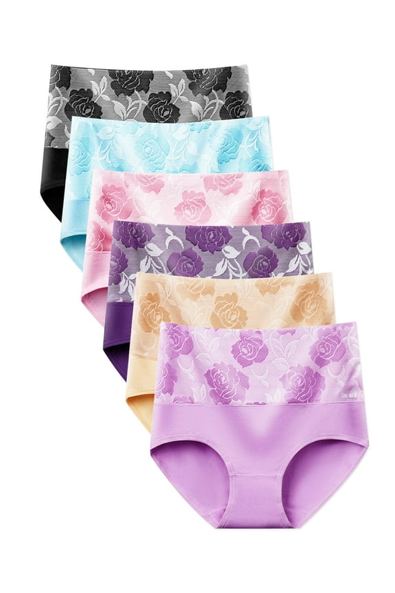 Women Underwear High Waist Cotton Briefs Ladies Panties Postpartum Full Coverage Briefs 6 Pack, Size 5
