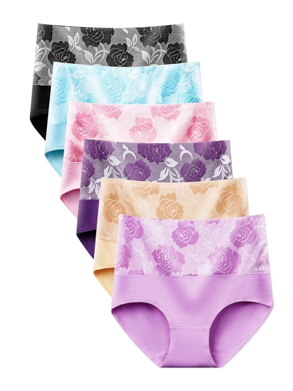 Women Underwear High Waist Cotton Briefs Ladies Panties Postpartum Full Coverage Briefs 6 Pack, Size 6