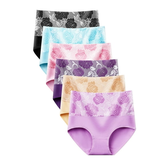 DINGLU Women Underwear High Waist Cotton Briefs Ladies Panties Postpartum Full Coverage Briefs 6 Pack, Size 8