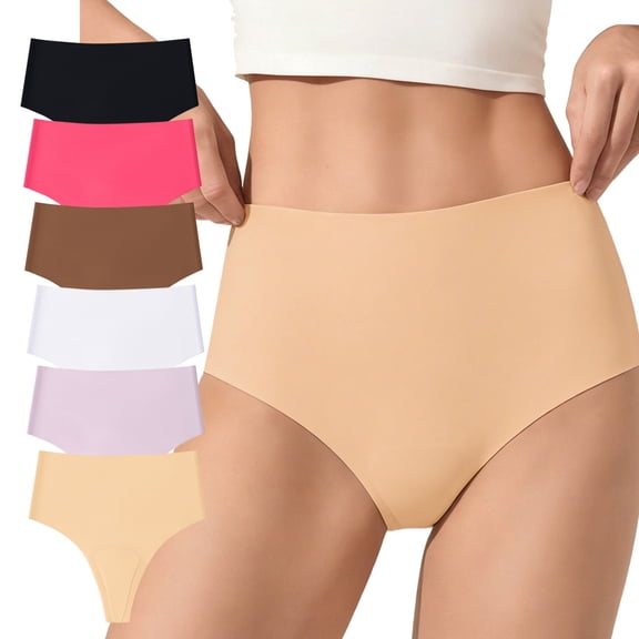DINGLU Women's Soft High Waist Seamless Thongs for Women, No Show Smooth Front Ladies Panties invisible underwear 6 Pack