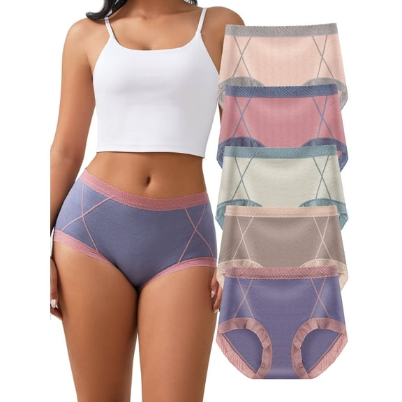 DINGLU Womens Cotton Underwear Mid Rise Bikini Lace Panties Stretch Hipster Underpants 5 Pack, Size 10