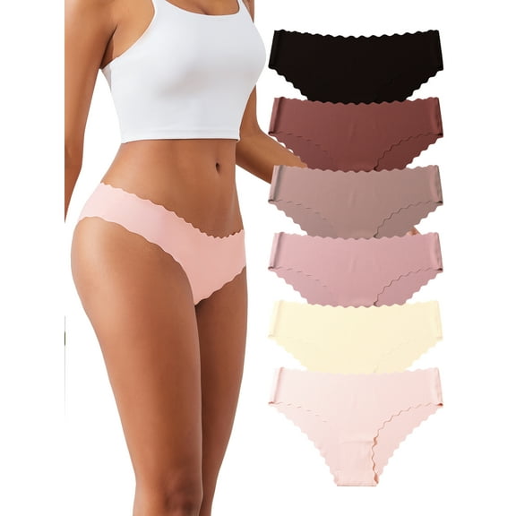 DINGLU Womens Seamless Bikini Underwear High Cut No Show Panties Hipster Stretch Cheeky 6 Pack,Size 4