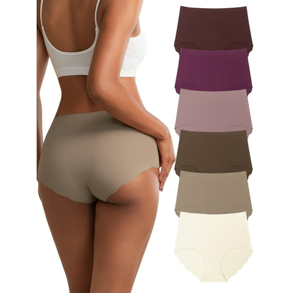 DINGLU Womens Seamless High Waisted Underwear No Show Full Coverage Wave Edge Bikini Panties 6 Pack