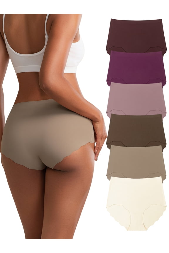 Womens Seamless High Waisted Underwear No Show Full Coverage Wave Edge Bikini Panties 6 Pack