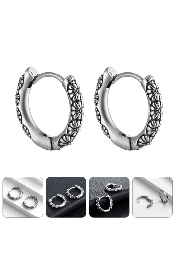 1Pair Round Earrings Punk Metal Ear Jewelry with Lock Clasp for Street Style and Durable Wear