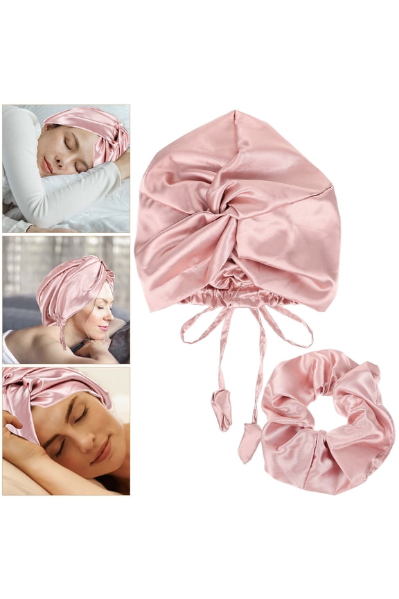 1 Set Pink Bonnet for Hair Protection with Twisted Design for Sleep
