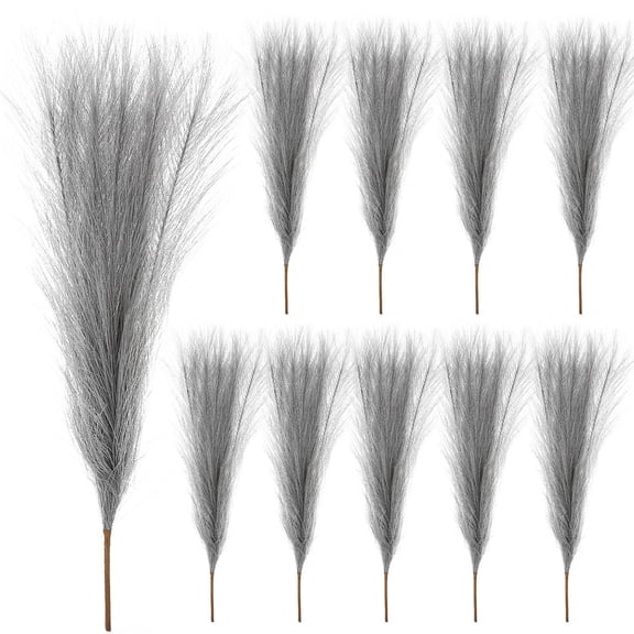 DINHEAROM 10Pcs Artificial Grass Fake Plants Grey Polyester Cloth Iron Wire Paper Home Decors 16.7x2.4x1in