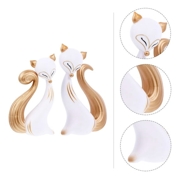 DINHEAROM 13Pack Creative Cake Toppers Fox Ornaments White And Golden For Home Car Tabletop Bookshelf Decoration