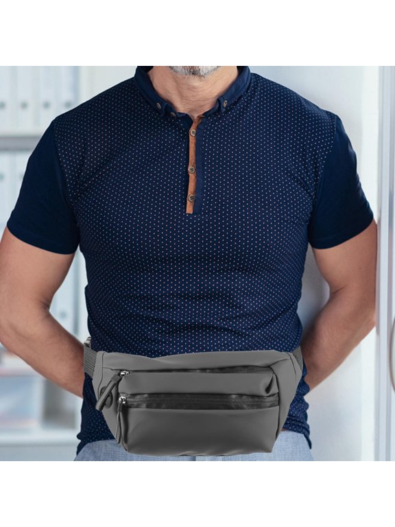Stylish Grey Waist Bag Splashproof Oxford Cloth for Outdoor Sports Travel