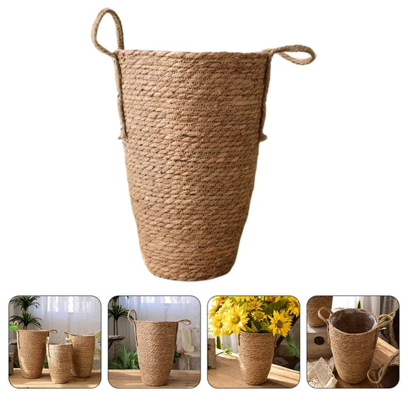 DINHEAROM 1-Pack Woven Straw Flower Pot Plant Container for Garden Decor, Handcrafted Planter